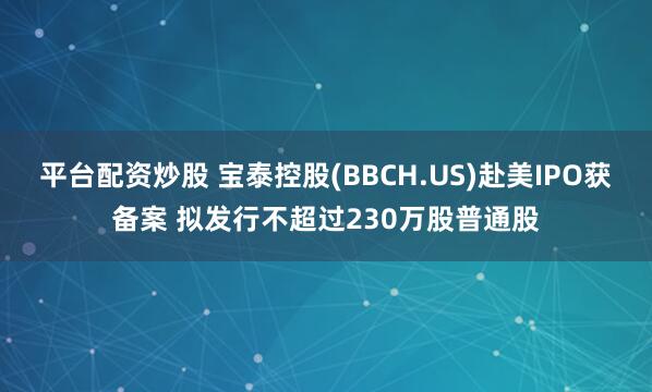平台配资炒股 宝泰控股(BBCH.US)赴美IPO获备案 拟发行不超过230万股普通股